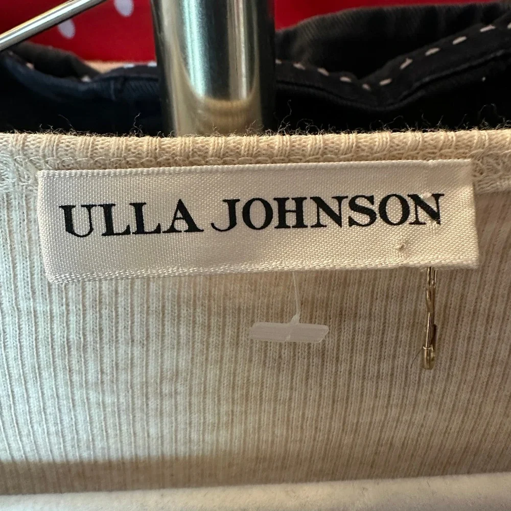 ULLA JOHNSON Joanne Beige Poplin Sleeve Rib Knit Top in Oatmeal Size XL‎